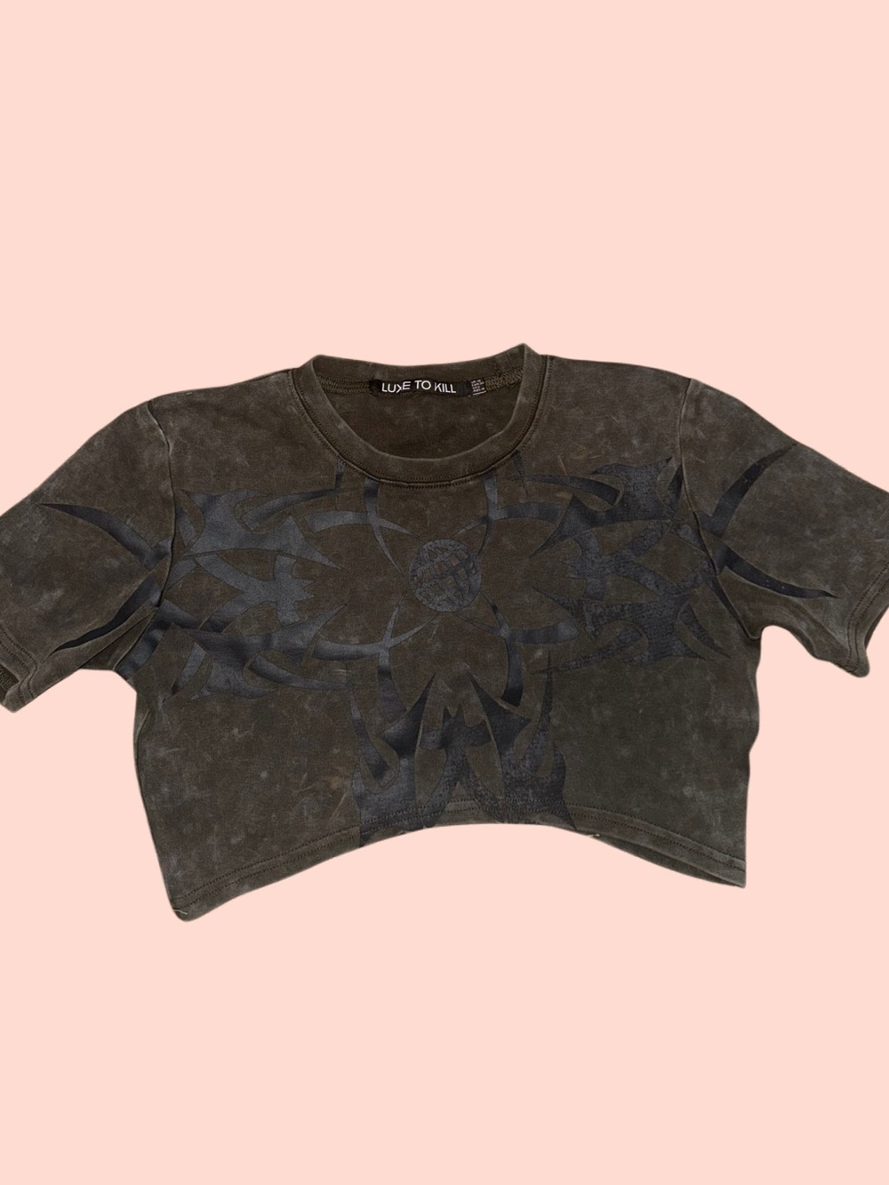 Luxe to Kill Acid Wash Floral Graphic Cropped Tee | Y2K Grunge Festival Top